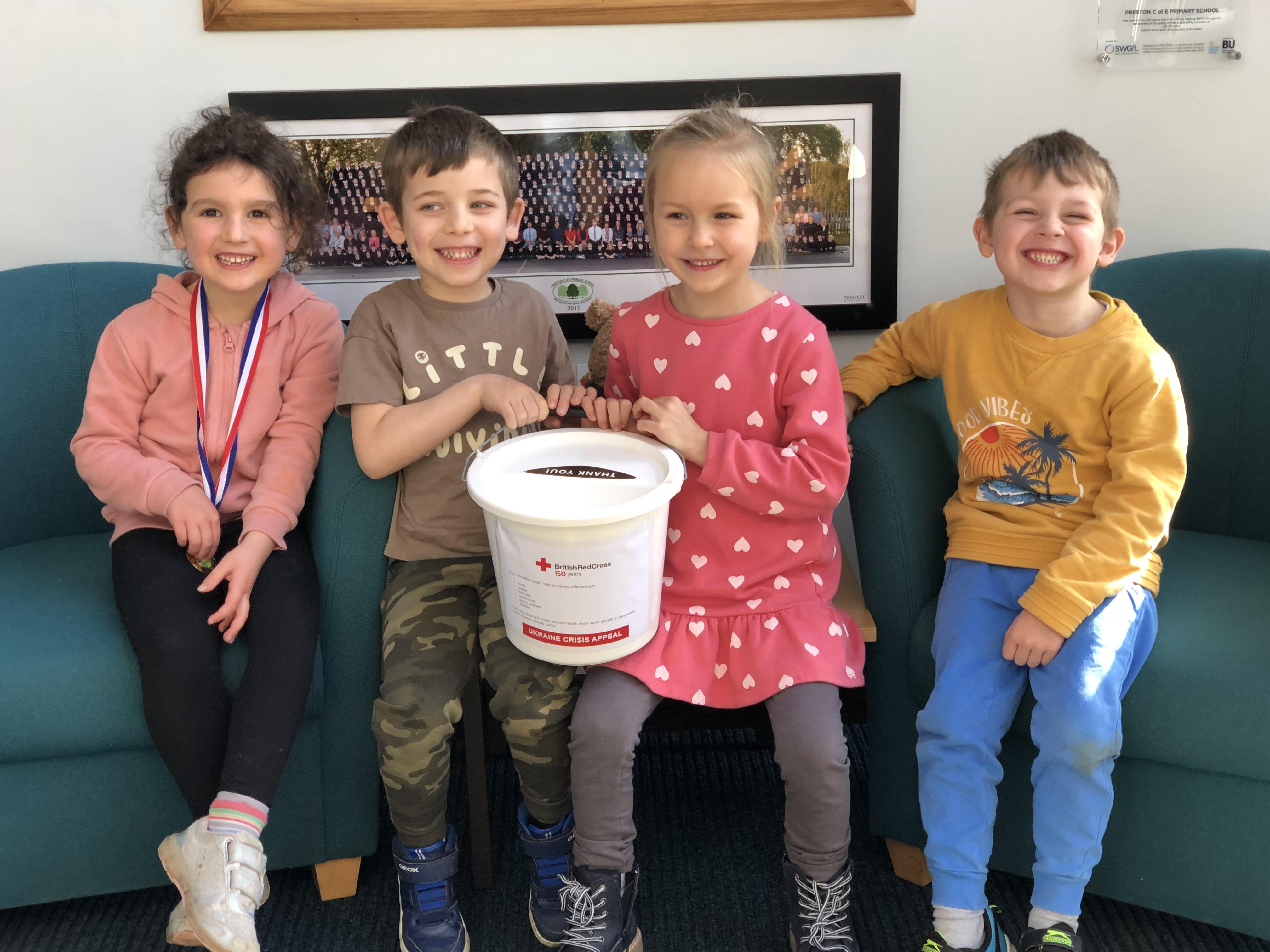 Elsie, Adam, Elizabeth & Joe with our collection for the British Red Cross Ukraine Appeal